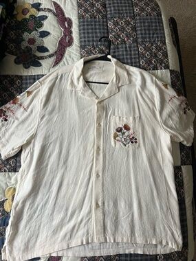 Men’s Abercrombie & Fitch Cream Linen Blend button-down w. Floral Embroidery XL